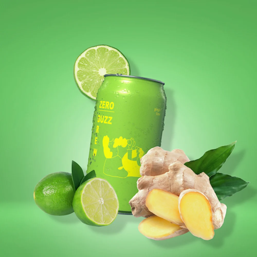 Billede af vores alkoholfri øl med smagen af ginger og lime